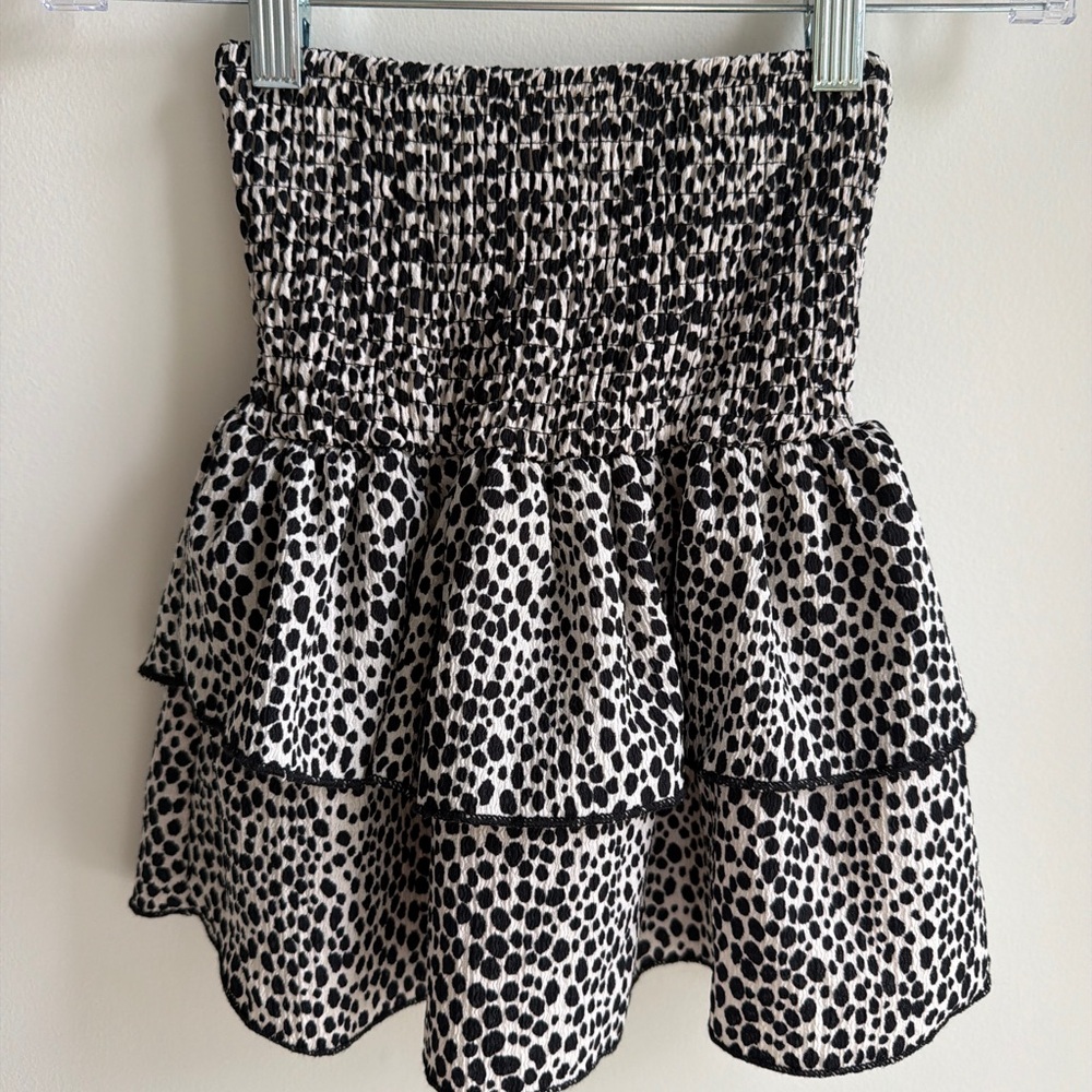 NWT Zara Girls Black and White Smocked Tiered Mini Skirt with Spot Print